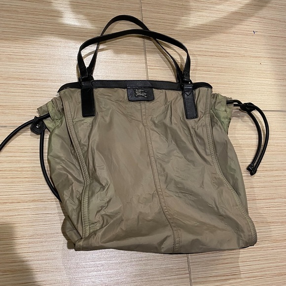 Burberry Nylon Tote Bag with Leather Accents and Plaid Inside - Picture 1 of 14